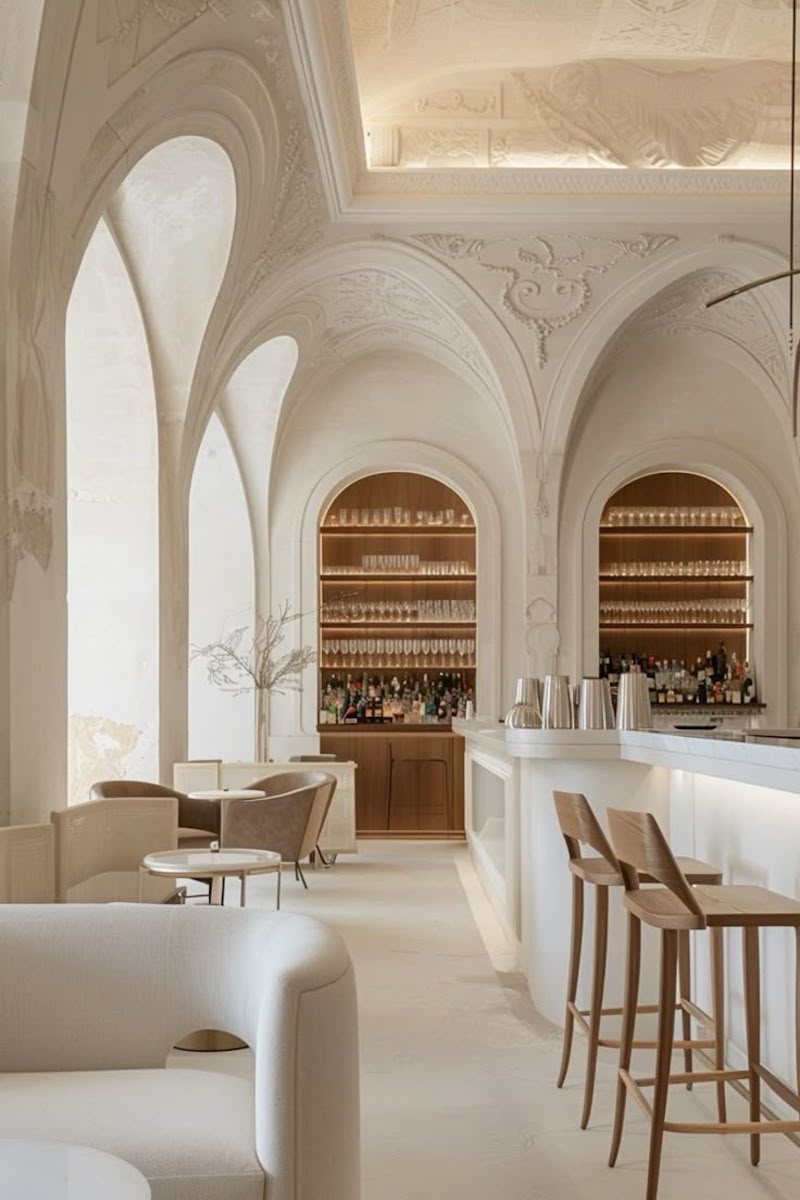 Thiết kế quán cafe phong cách tân cổ điển hiện đại sử dụng vật liệu cao cấp để tạo cảm giác bền vững và đẳng cấp cho toàn bộ không gian