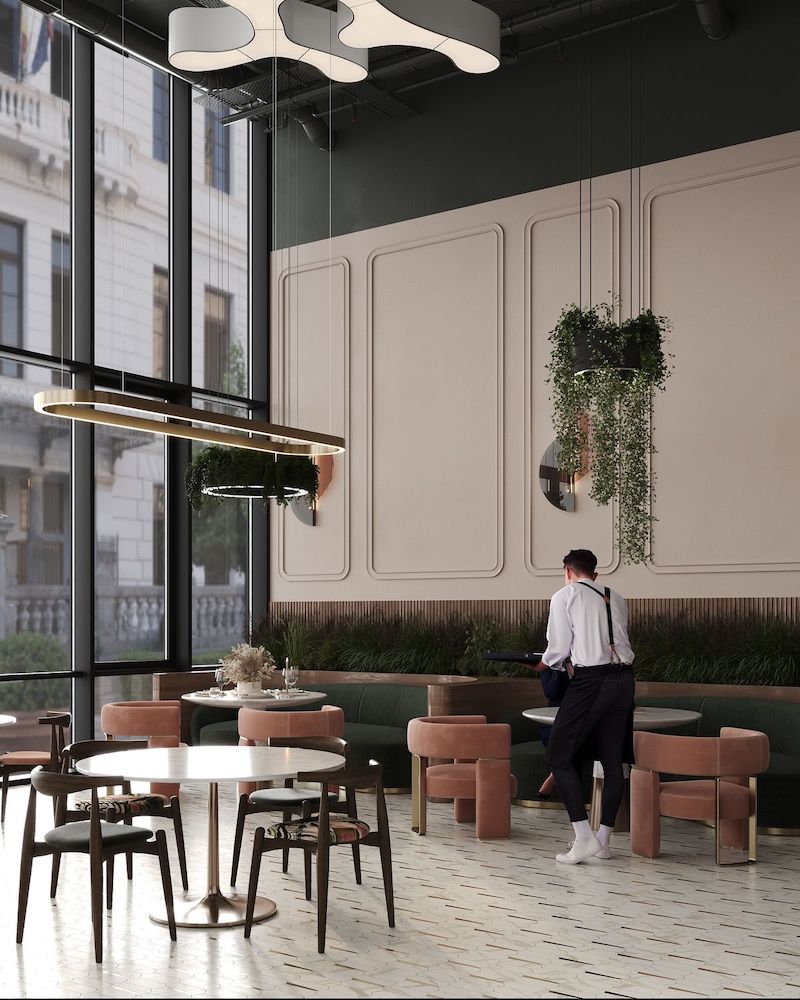 Thiết kế nhà hàng phong cách tân cổ điển hiện đại tạo nên bầu không khí trang nhã, ấm cúng, lý tưởng cho những buổi tiệc hay gặp gỡ sang trọng