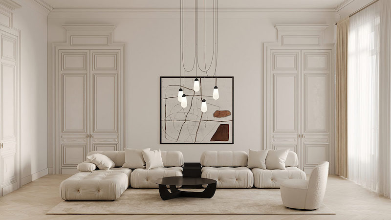 Nội thất của phong cách tân cổ điển hiện đại có kiểu dáng tinh gọn, tỷ lệ hài hòa, tạo nên vẻ sang trọng, thanh thoát và tinh tế