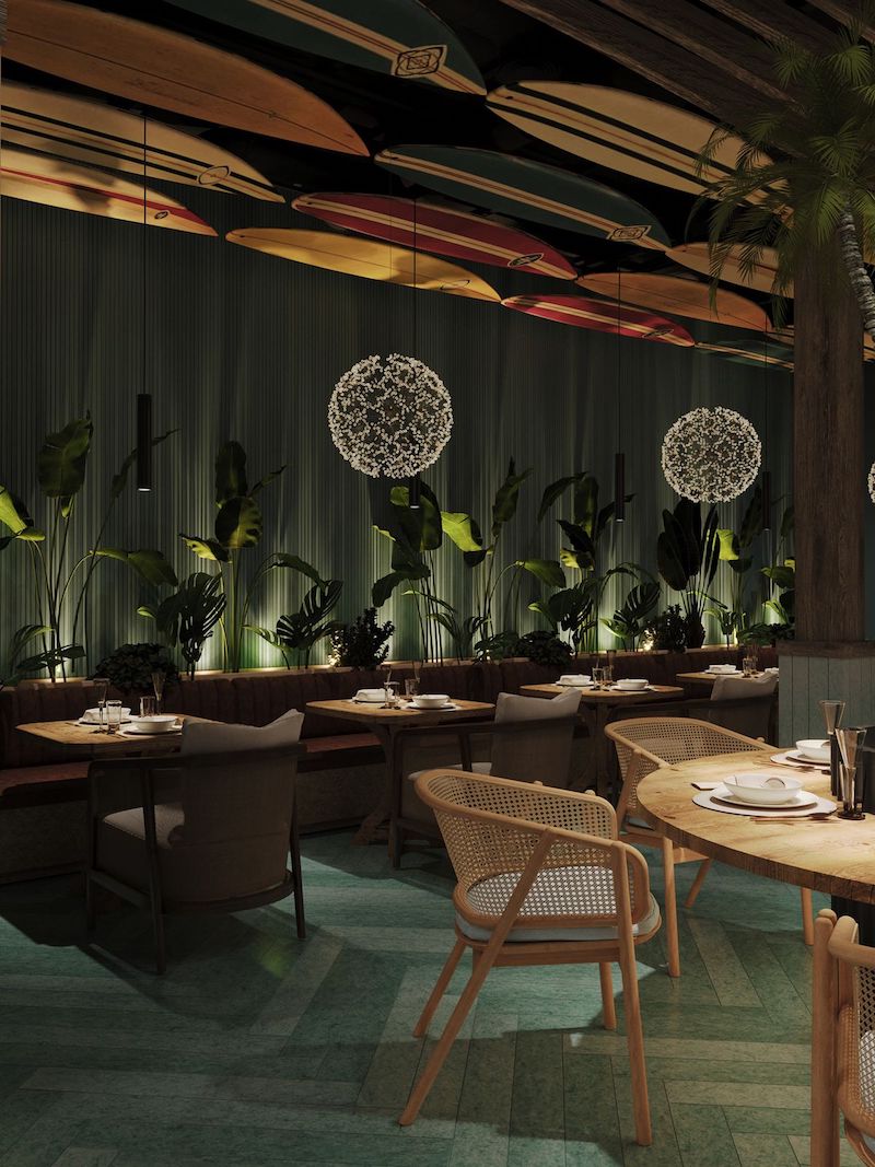 Với nhà hàng và khách sạn phong cách Tropical, khách hàng không chỉ được thưởng thức dịch vụ mà còn trải nghiệm không gian nghỉ dưỡng nhiệt đới sống động, thư giãn và độc đáo