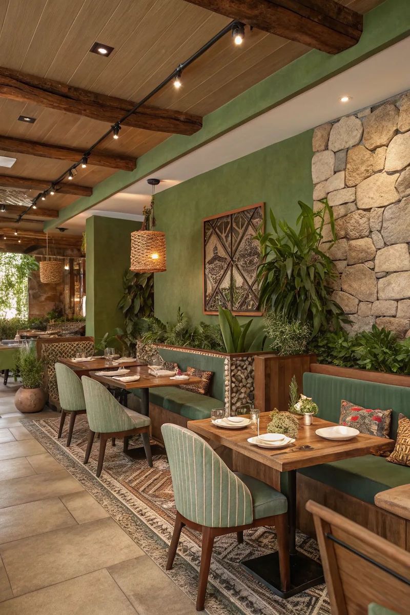 Nhà hàng phong cách Tropical mang đến không gian ăn uống tươi mát và gần gũi thiên nhiên, giúp thực khách thư giãn trọn vẹn 