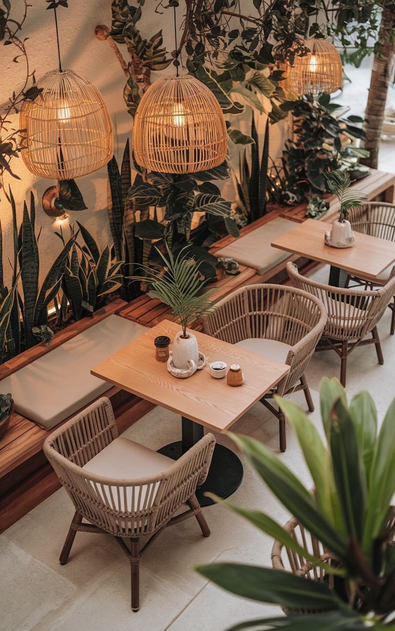 Với thiết kế café phong cách Tropical, khách hàng sẽ cảm nhận được sự thư giãn, năng lượng tích cực và trải nghiệm độc đáo, đồng thời giúp quán nổi bật giữa các địa điểm khác