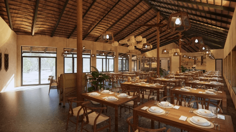 Thiết kế nhà hàng phong cách Việt sử dụng vật liệu gỗ, tre, đá và gốm để mang lại cảm giác mộc mạc nhưng tinh tế