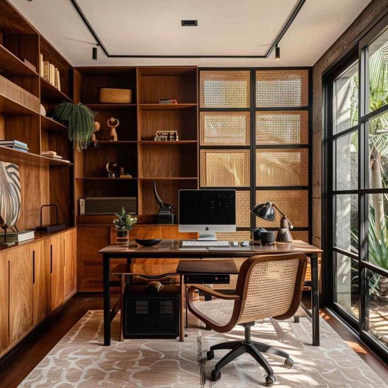 Thiết kế phòng làm việc phong cách Việt ưu tiên ánh sáng tự nhiên, bố trí thông thoáng để mang lại sự thoải mái và hiệu quả công việc 