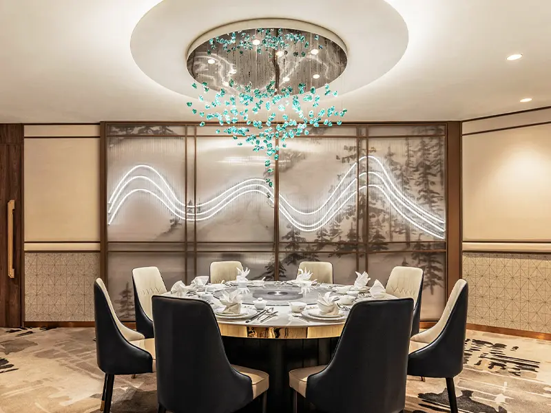 Thiết kế phòng ăn VIP cho nhà hàng Trung chú trọng sự bề thế nhưng vẫn giữ sự ấm cúng đặc trưng của ẩm thực Trung Hoa