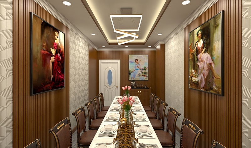 Thiết kế phòng ăn VIP cho nhà hàng Việt thường đề cao sự ấm cúng và gần gũi, mang tinh thần mộc mạc nhưng vẫn sang trọng