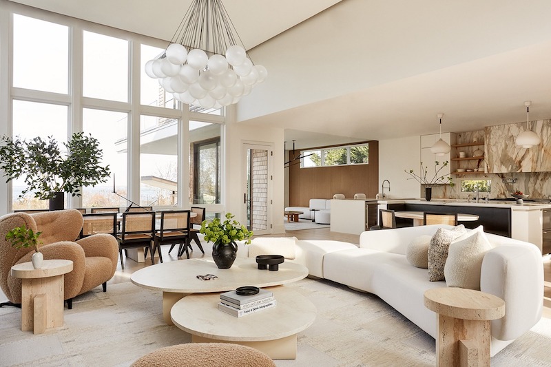 Trang trí nội thất hiện đại nhà ở, biệt thự thiết kế phòng khách và bếp liền mạch, thuận tiện cho sinh hoạt gia đình và tiếp khách 