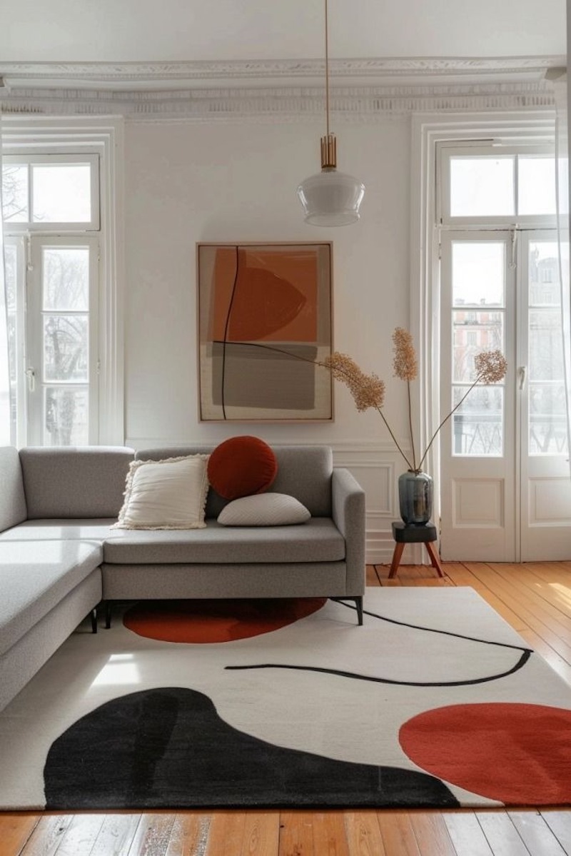 Thảm trải sàn trong nội thất hiện đại giúp tạo điểm nhấn, phân vùng không gian, tăng sự ấm áp, êm ái và làm nổi bật phong cách trang trí 