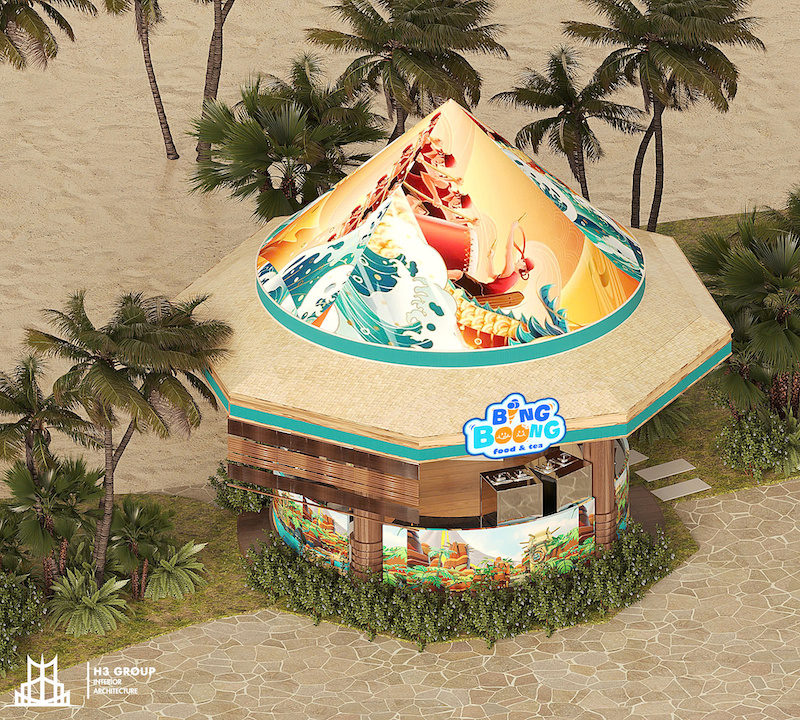 Sử dụng các hình ảnh minh họa như sóng biển, trái cây, kem, nhân vật hoạt hình vui nhộn... để tạo không gian thân thiện, dễ tiếp cận với mọi lứa tuổi.