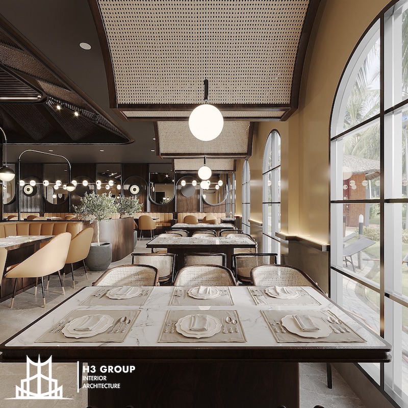 Những lỗi phổ biến khi thiết kế nhà hàng gồm bố cục, luồng di chuyển, ánh sáng, vật liệu, điểm nhấn, an toàn PCCC,...