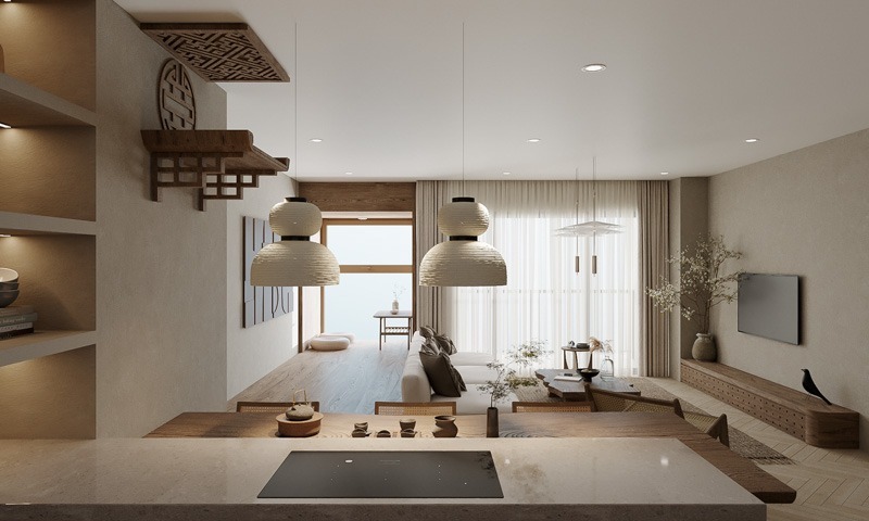 Vẻ đẹp của nhà ở phong cách Wabi Sabi đến từ những chi tiết không hoàn hảo, bề mặt sần hay vết nứt, mang dấu ấn thời gian