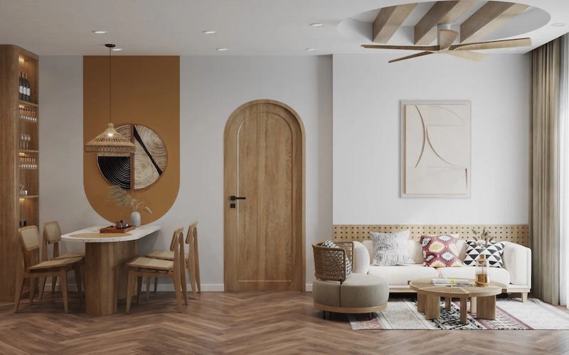 Trong Wabi Sabi, màu sắc trung tính như be, nâu, xám nhạt hay xanh rêu giúp tạo không gian tĩnh lặng, bình yên và gần gũi với thiên nhiên 