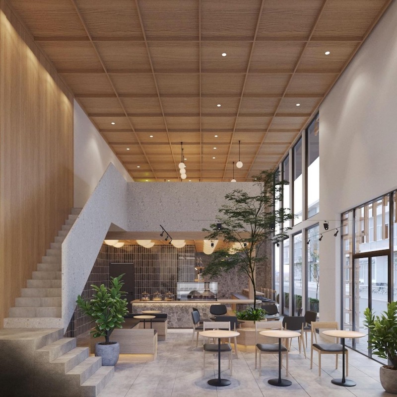 Sử dụng cây xanh, ánh sáng tự nhiên và vật liệu hữu cơ để mang thiên nhiên vào không gian thưởng thức cà phê 