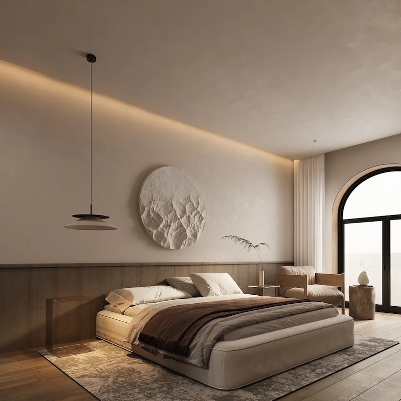 Những chi tiết mộc mạc không hoàn hảo như gối dệt tay hay chăn vải lanh làm tăng vẻ chân thật, ấm áp và gần gũi của căn phòng 