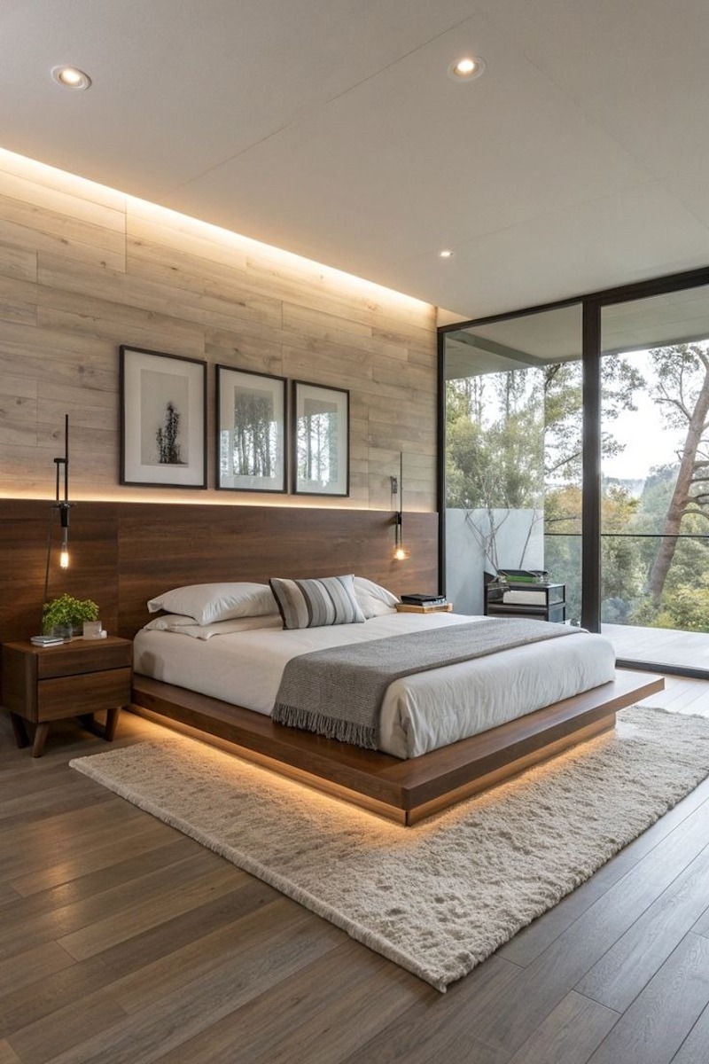 Phòng ngủ phong cách hiện đại trong căn hộ 70m2 đề cao sự tinh giản, đường nét gọn và cảm giác thư giãn 