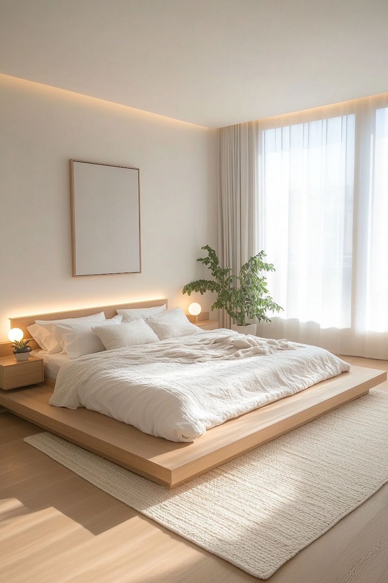 Nội thất phòng ngủ được lựa chọn tinh giản, hạn chế đồ rời để giữ không gian luôn thông thoáng