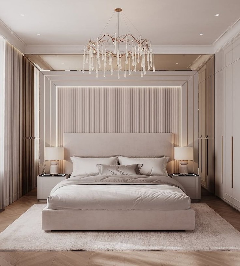 Phòng ngủ phong cách Luxury trong căn hộ 70m2 tập trung vào sự riêng tư và trải nghiệm nghỉ ngơi cao cấp 