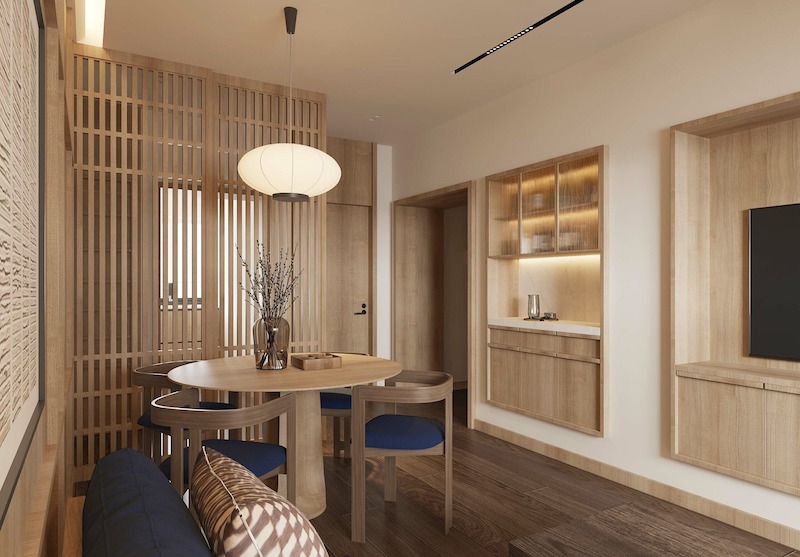 Khu vực bếp được bố trí liền mạch với phòng khách, ưu tiên công năng, dễ sử dụng và thuận tiện trong sinh hoạt hằng ngày