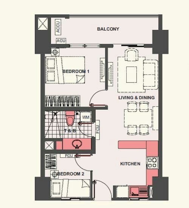 Layout 2 phòng ngủ 1 WC giúp tối ưu diện tích sinh hoạt chung, bố trí gọn gàng, dễ sử dụng, phù hợp gia đình nhỏ và kiểm soát tốt chi phí thi công 