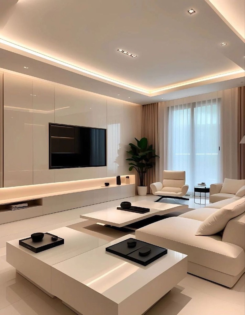 Thiết kế phòng khách Tối giản ưu tiên sofa dáng thấp, màu trung tính và ánh sáng tự nhiên để tạo cảm giác nhẹ nhàng, dễ chịu