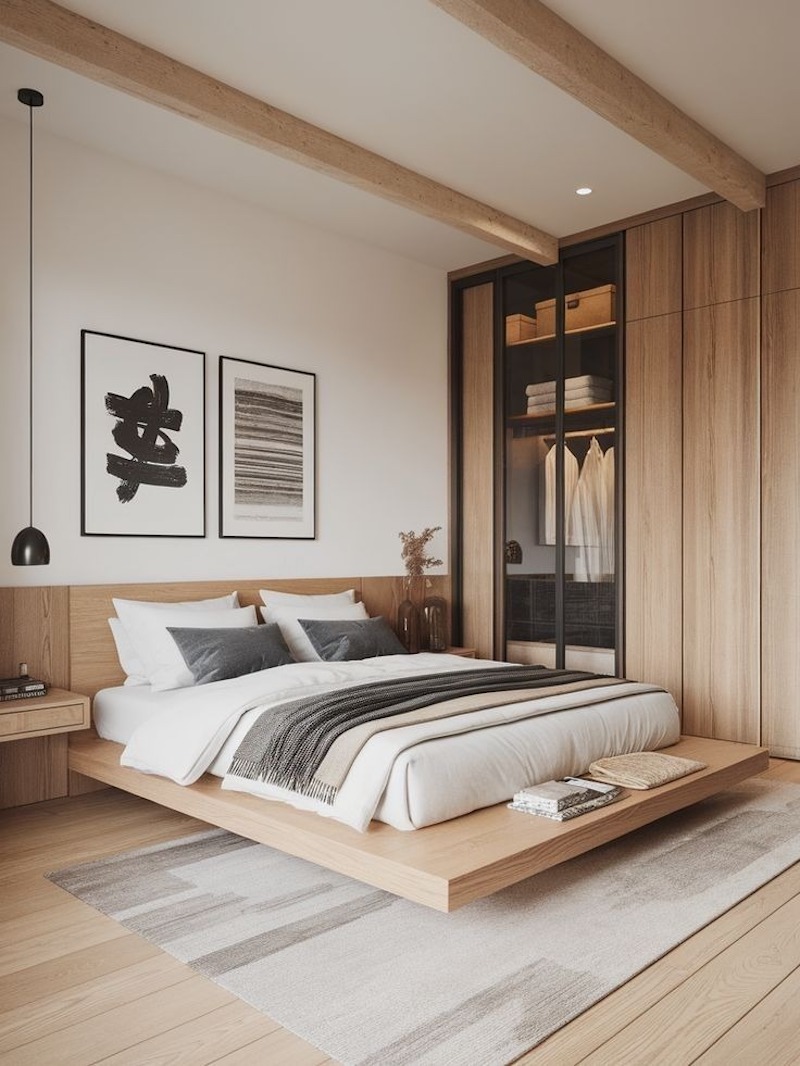 Phòng ngủ phong cách Hiện đại trong căn hộ 4 phòng ngủ chú trọng sự gọn nhẹ, tiện nghi và cảm giác thư giãn thông qua nội thất đơn giản, ít chi tiết