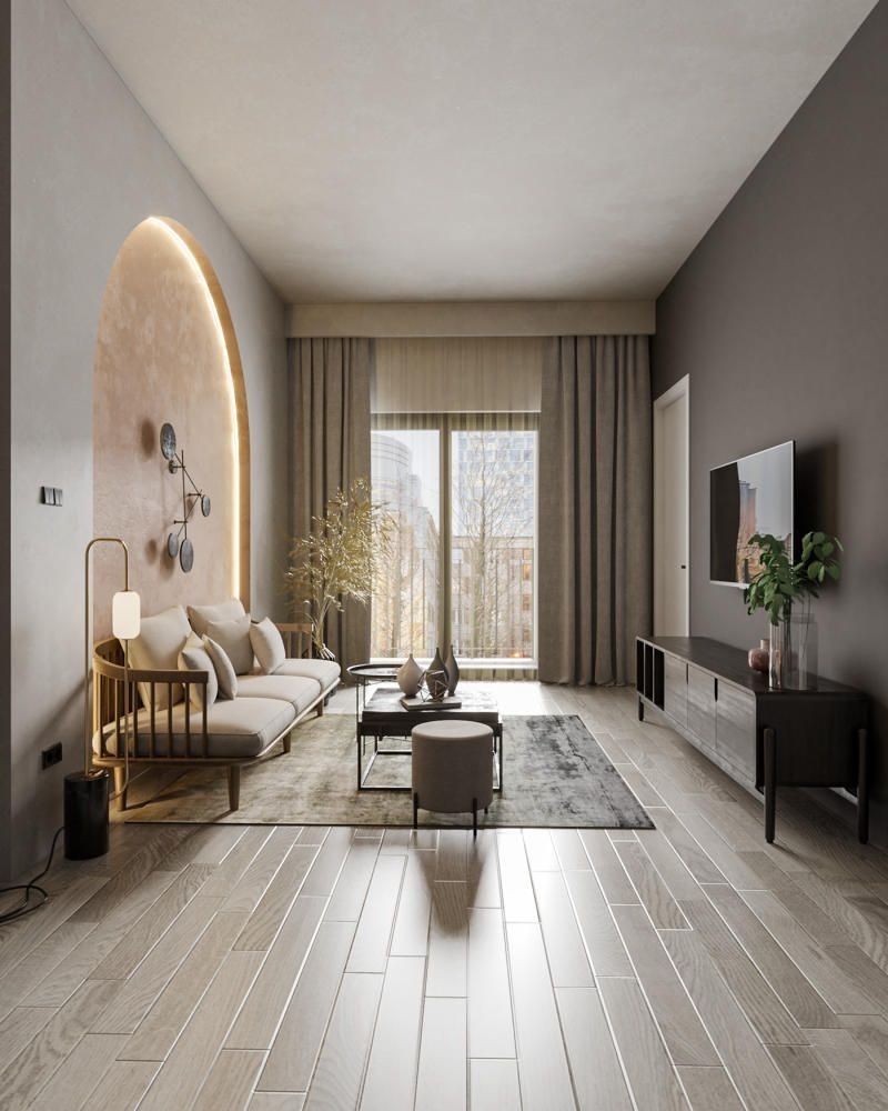 Phòng khách Bắc Âu tối giản với nền trắng, gỗ sáng và ánh sáng tự nhiên mang lại cảm giác ấm cúng, nhẹ nhàng