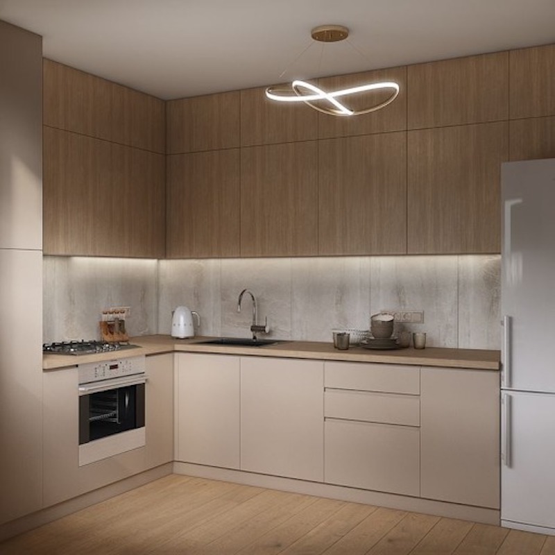 Hệ tủ kịch trần giúp giảm bớt sự lộn xộn trên mặt bàn bếp và giữ cho không gian luôn gọn gàng