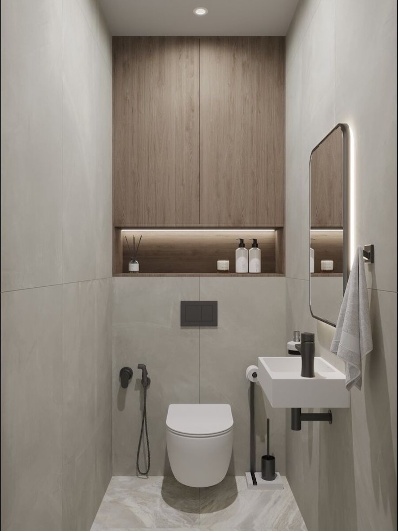 Nhà vệ sinh trong căn hộ 55m2 cần được bố trí khoa học để đáp ứng sinh hoạt của gia đình nhiều người