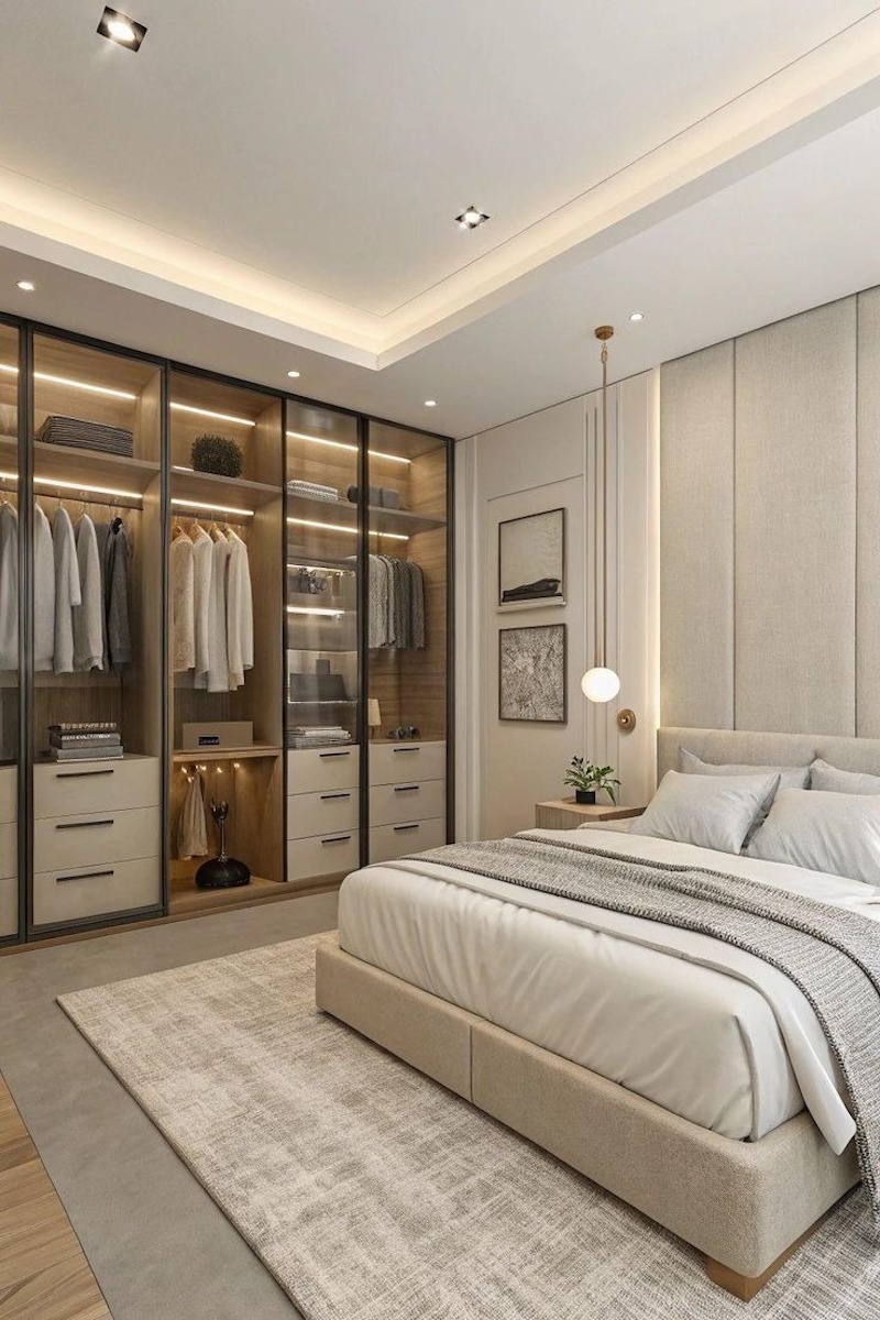 Sử dụng hệ tủ kịch trần trong phòng ngủ giúp tối ưu diện tích phòng ngủ 