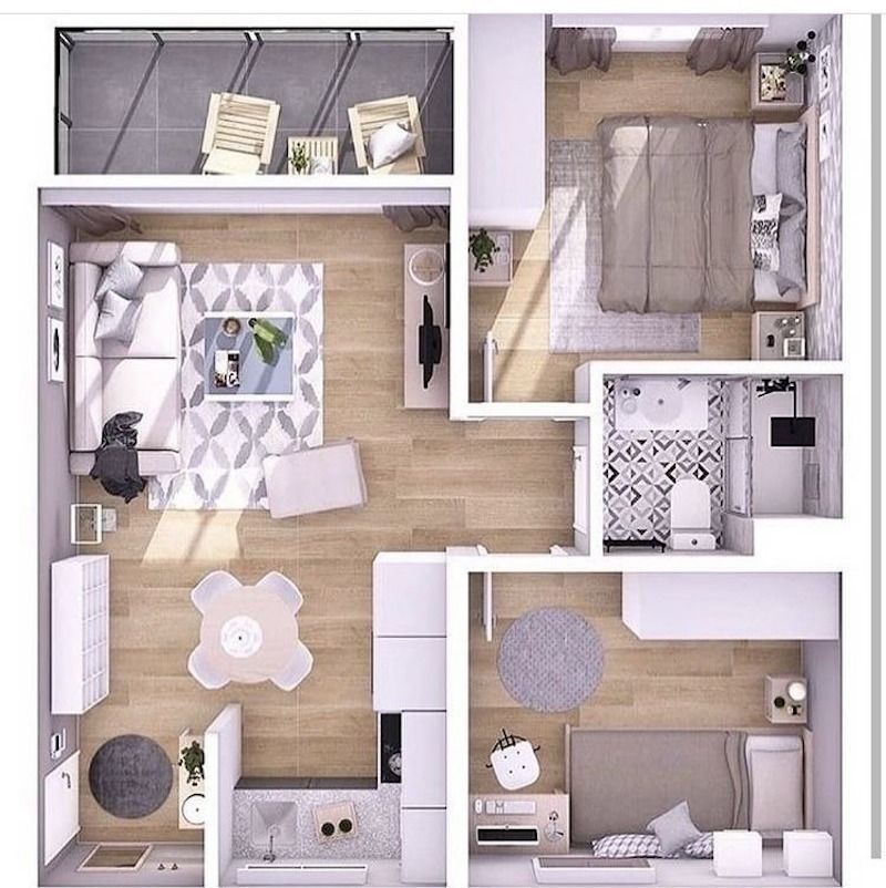 Tối ưu căn hộ 55m2 bằng không gian mở, nội thất tích hợp, lưu trữ kịch trần, màu sáng, ánh sáng tự nhiên và bố trí mặt bằng công năng khoa học 