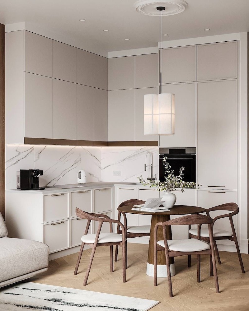 Hệ lưu trữ âm tường trong khu vực sinh hoạt chung giúp không gian luôn gọn gàng khi sử dụng hàng ngày