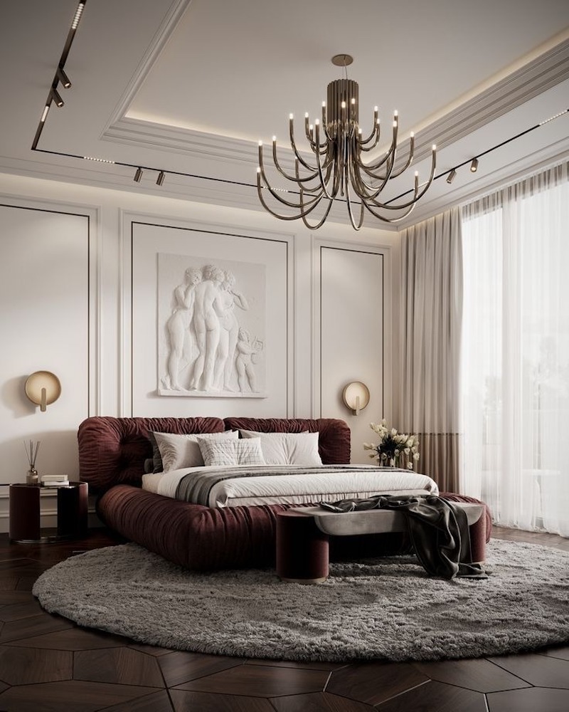 Bố trí ánh sáng tự nhiên hợp lý, kết hợp đèn ngủ kiểu cổ điển, giúp phòng ngủ vừa thoáng mát, vừa ấm áp, tạo cảm giác thư giãn tối đa 