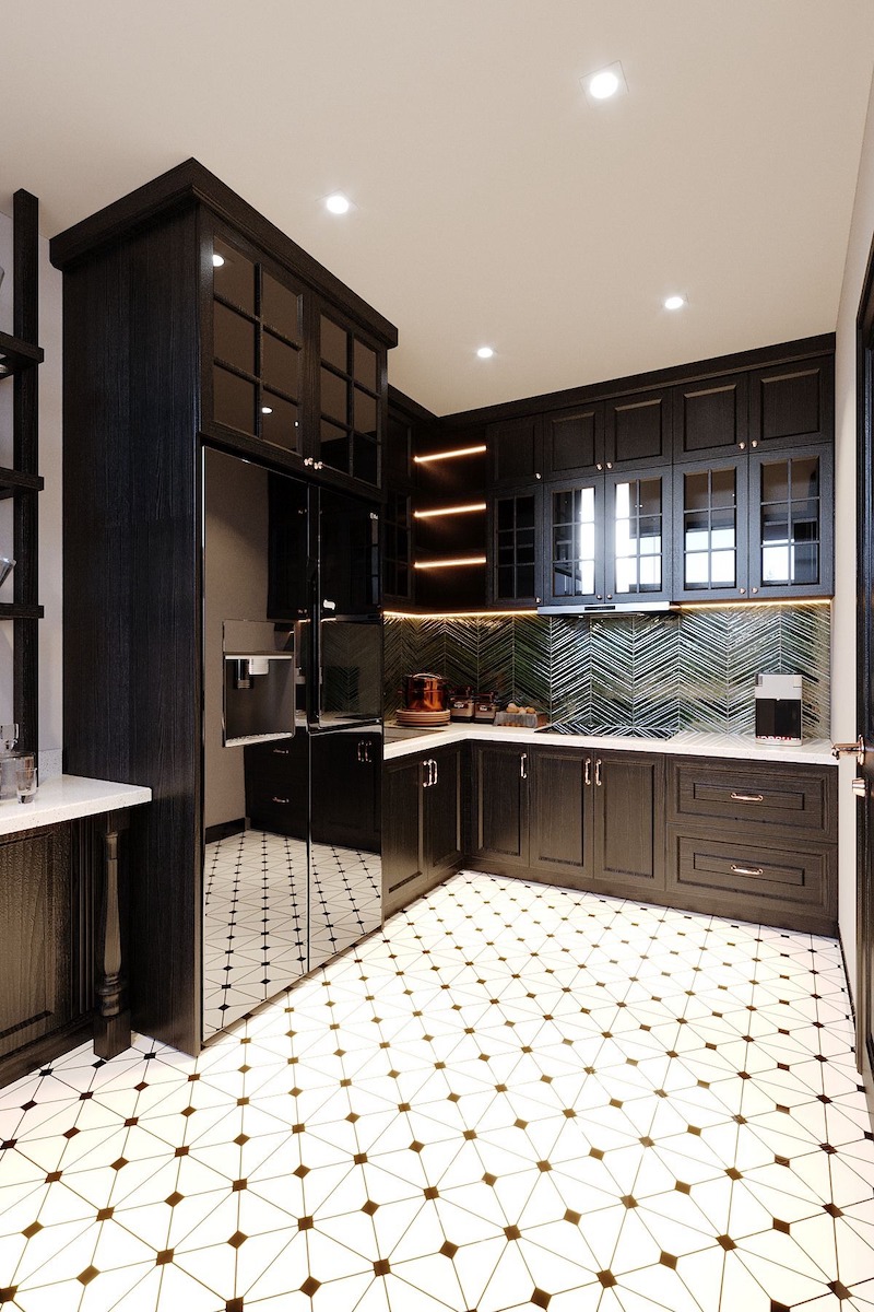 Bếp liền mạch phòng khách, tận dụng ánh sáng tự nhiên từ cửa sổ, giúp không gian rộng thoáng, tiện nghi và thoải mái khi nấu nướng