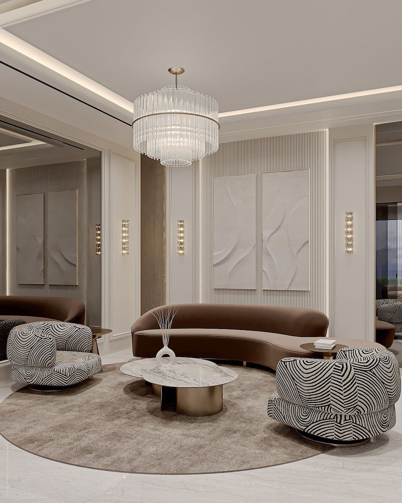 Vách tường ốp đá Marble hoặc kim loại sáng giúp nhấn mạnh đường nét hiện đại, vừa sang trọng vừa tinh tế, hài hòa tổng thể căn hộ