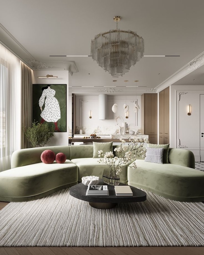 Các chi tiết trang trí như gối, tranh và vật liệu kim loại sáng tạo điểm nhấn tinh tế, vừa hiện đại vừa tăng cảm giác đẳng cấp cho phòng khách