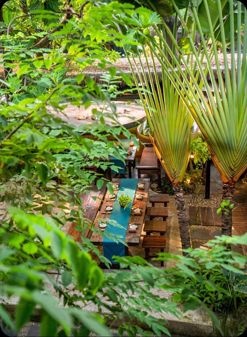 Nhà hàng sân vườn nên có lối đi lát sỏi hoặc gỗ uốn lượn, kết hợp tiểu cảnh để dẫn khách di chuyển thuận tiện và thú vị