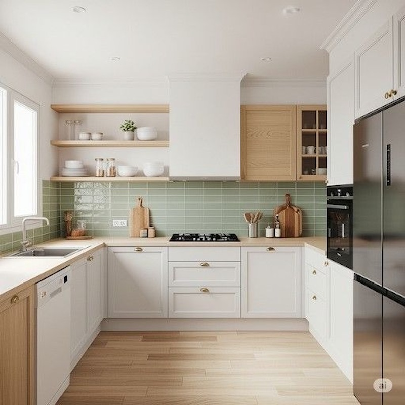 Gian bếp với hệ tủ trắng  đầy đủ công năng, tối ưu lưu trữ và tiện dụng cho mọi thao tác nấu nướng hằng ngày