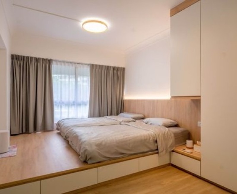 Giường ngủ dạng bục có thể tích hợp tủ quần áo hoặc ngăn kéo dưới gầm