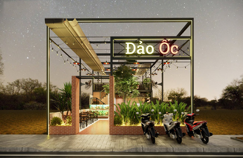 Quán ốc vỉa hè hiện đại nên sử dụng ánh sáng LED, màu sắc trung tính giúp không gian bắt mắt, dễ nhìn từ xa, tăng hiệu ứng thị giác