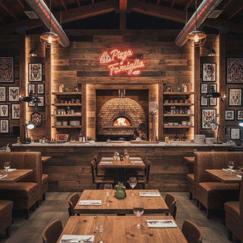 Phong cách pizza truyền thống phù hợp khách gia đình và người thích trải nghiệm ẩm thực bản địa Ý, nhờ không khí ấm áp, lò nướng củi và cách bài trí đầy hoài niệm 