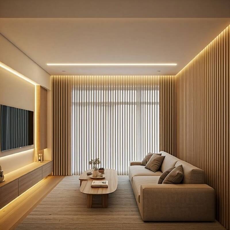 Phòng khách nhỏ phong cách Tối giản tập trung vào việc lược bỏ chi tiết thừa để không gian luôn gọn gàng, dễ chịu