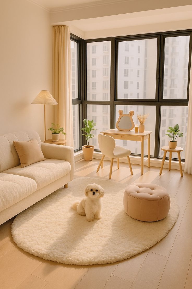 Phòng khách phong cách kẹo ngọt thường kết hợp chất liệu vải, nỉ và acrylic để tăng cảm giác mềm mại và nhẹ nhàng