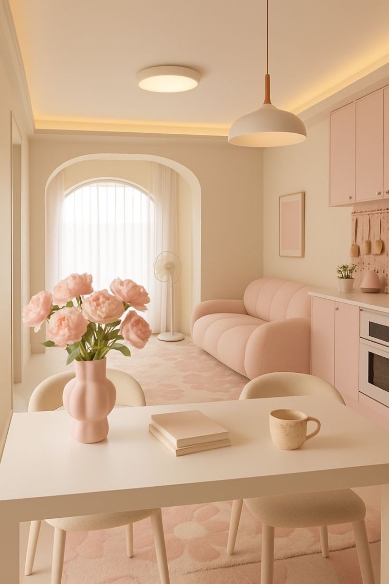 Màu pastel khi được tiết chế đúng mức giúp phòng khách nhỏ vừa nổi bật cá tính vừa không gây rối mắt