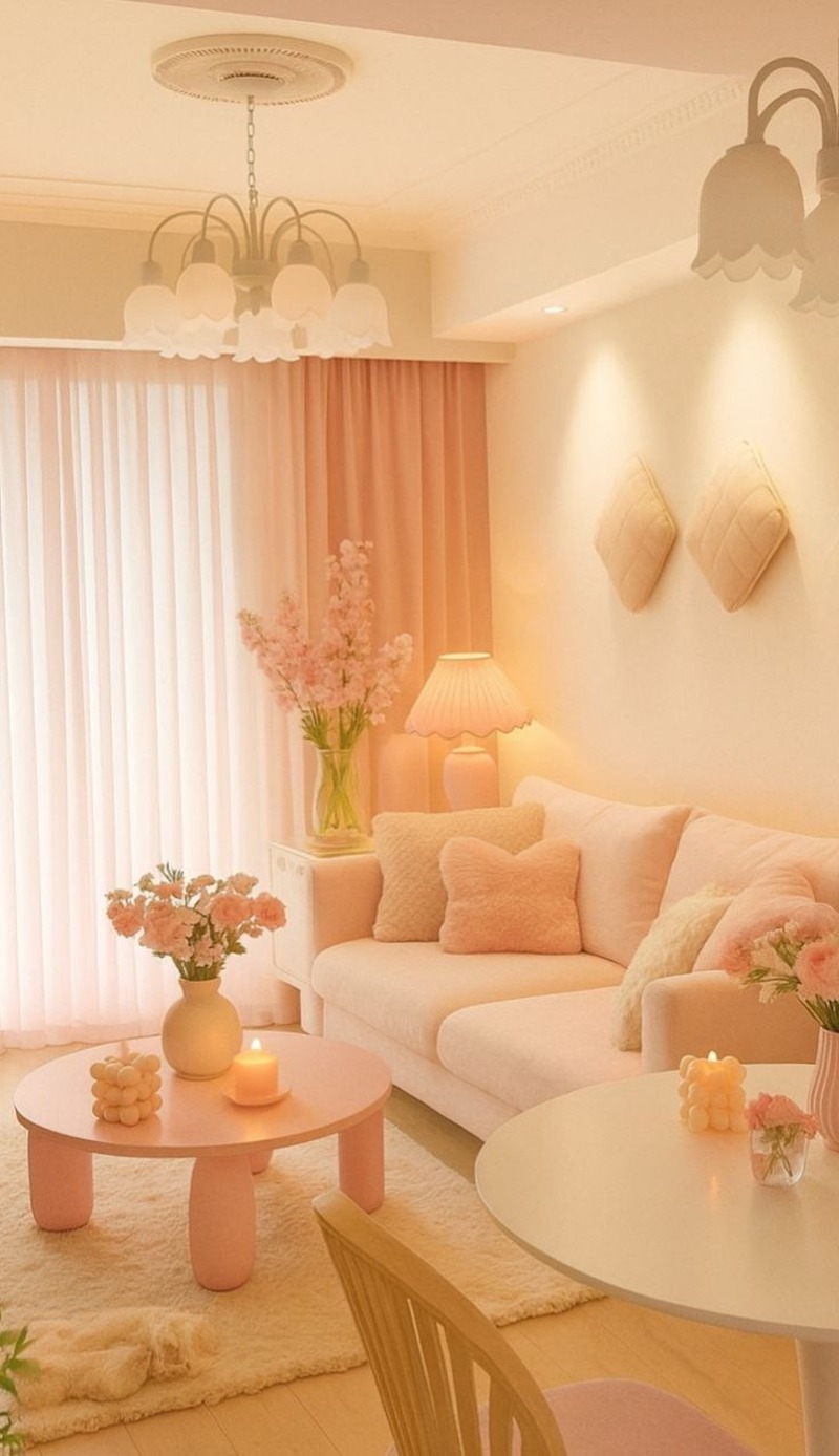 Phòng khách nhỏ phong cách Color Block Pastel phù hợp với bạn nữ thích không gian sống tươi sáng, đáng yêu và có chất riêng