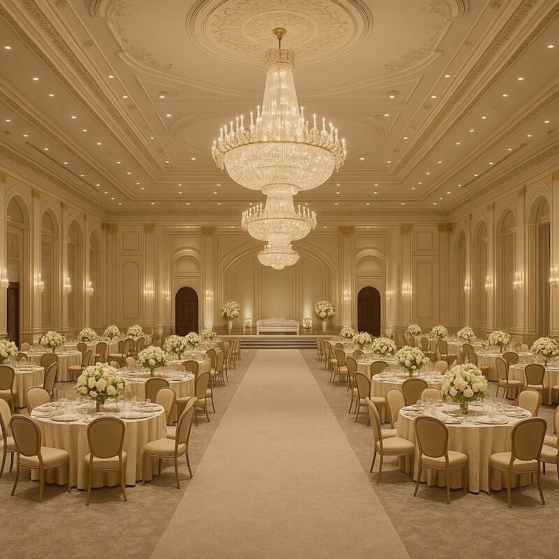 Hệ phào chỉ, cột trang trí và trần coffered được tính toán tỷ lệ chuẩn, giúp không gian lớn vẫn hài hòa, hoành tráng nhưng không gây cảm giác nặng nề