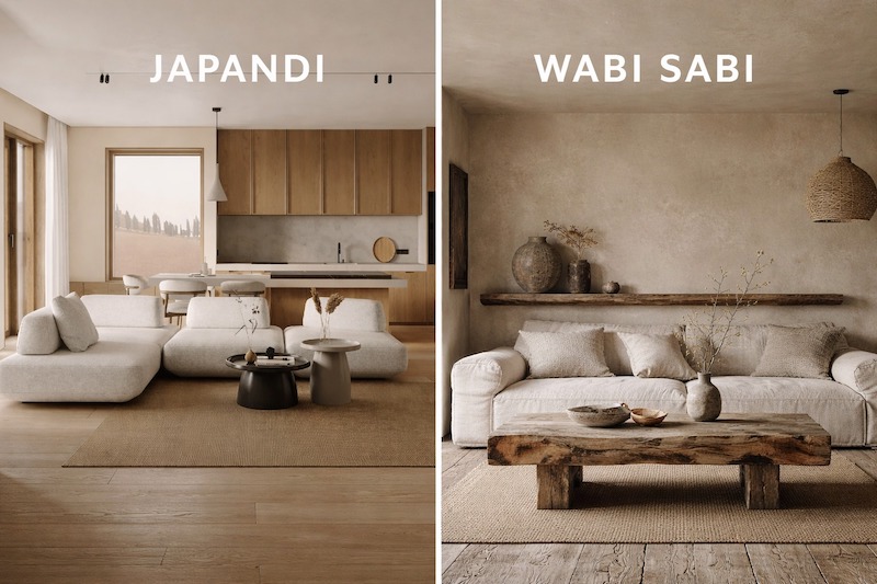 Wabi Sabi xuất phát từ Zen Nhật, không hoàn hảo và vô thường trong khi đó Japandi là sự giao thoa Nhật - Bắc Âu, tối giản, tiện nghi, cân bằng