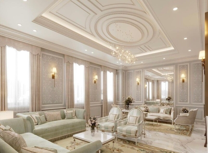 Không gian thiết kế nội thất tinh tế, nhấn mạnh vào các chi tiết trang trí cổ điển kết hợp hài hòa với vẻ đẹp hiện đại bền vững