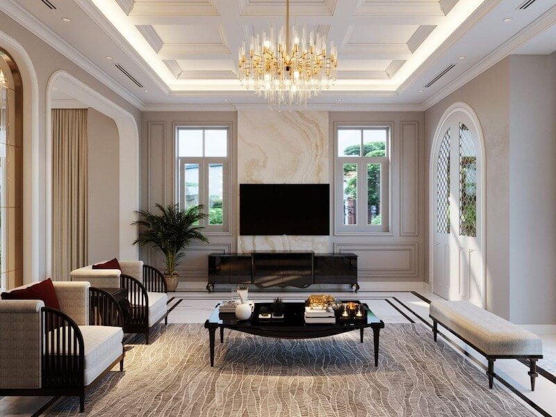 Nội thất Modern Luxury với các chi tiết kim loại mạ vàng và hệ thống ánh sáng tinh tế giúp khẳng định gu thẩm mỹ thời thượng của gia chủ