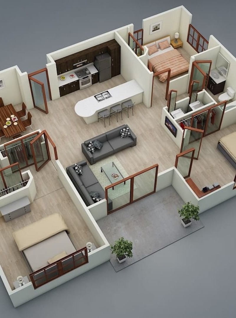 Vách kính, rèm và hệ cửa lùa giúp căn hộ 70m² 3 phòng ngủ giữ được độ thoáng và chiều sâu thị giác