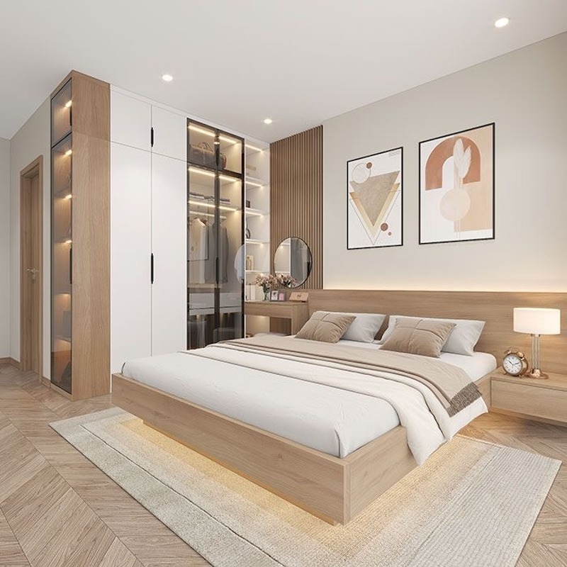 Thiết kế tối giản và tiện nghi với không gian phòng ngủ hiện đại, mang lại cảm giác nhẹ nhàng, thư giãn tuyệt đối